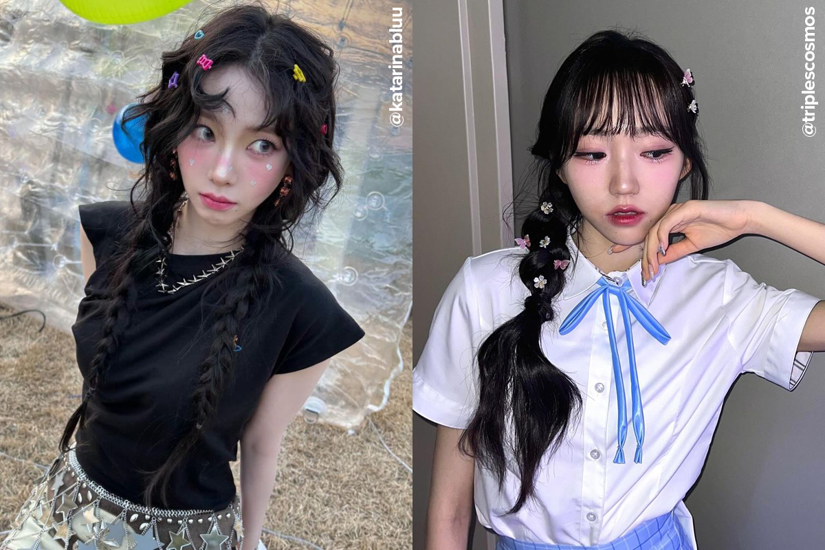 에스파 카리나와 트리플에스 시온의 헤어핀 스타일링